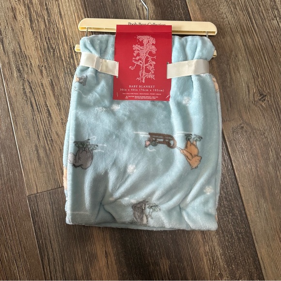 Pooh Bear Collection Christmas 30X40 plush baby blanket blue winter NEW Eeyore - Picture 4 of 7